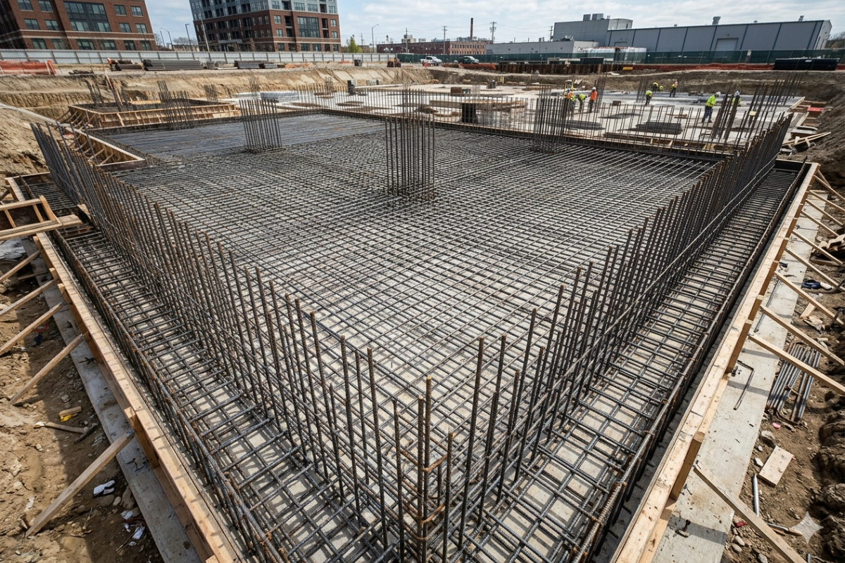 Steel reinforcement cage for building foundation